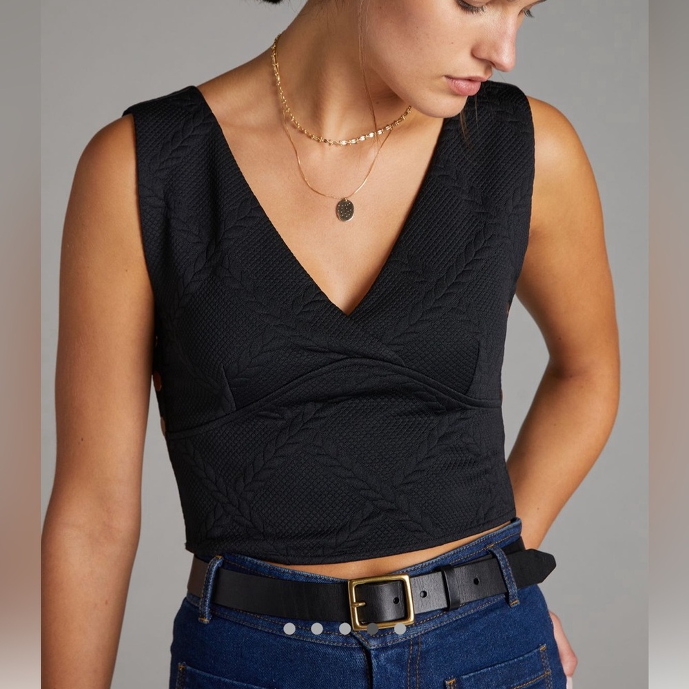 Anthropologie Black Maeve Side-Button Top